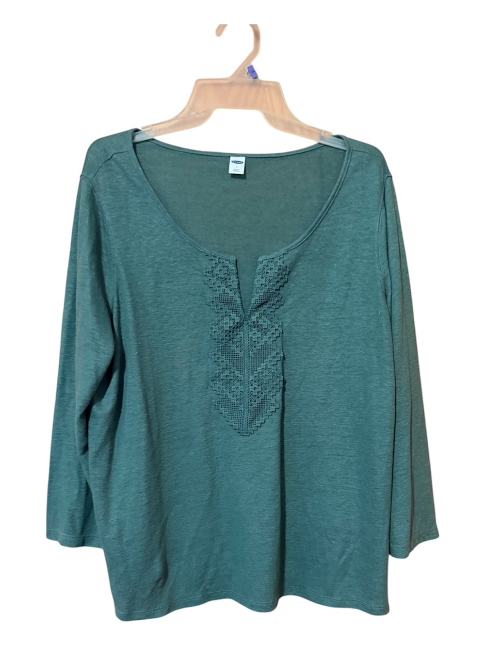 Old Navy Women's Teal Long-Sleeve Knit Top with Crochet Detail